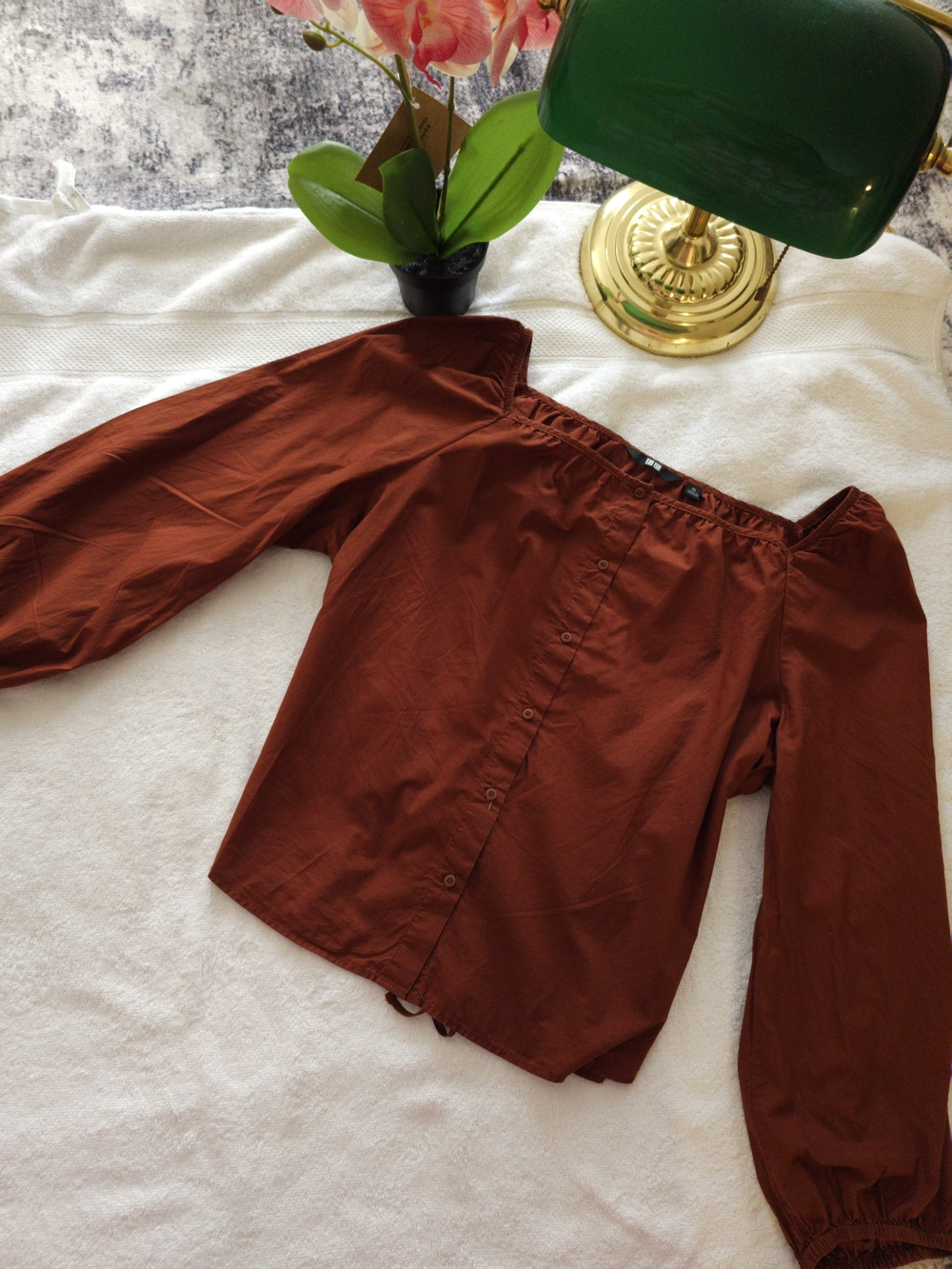 Uniqlo Rust Button-Front Long Sleeve Women's Blouse